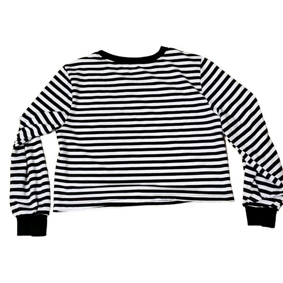 SHEIN BASICS Womens Sz Medium Cotton Striped Print Cropped Tee - Picture 2 of 6